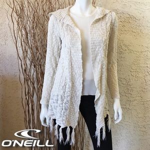 O'Neill • Fringe Hoodie Slub Cotton Cardigan Sweater Sz S